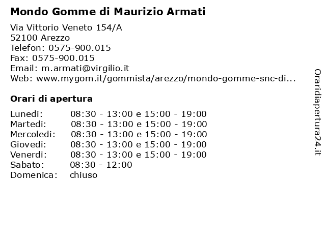 Orari di apertura Mondo Gomme di Maurizio Armati Via